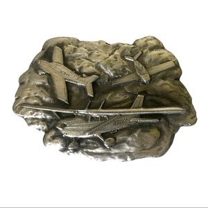 Vintage Three Planes Belt Buckle Bergamot Brass Works 1977 USA Numbered. Metal